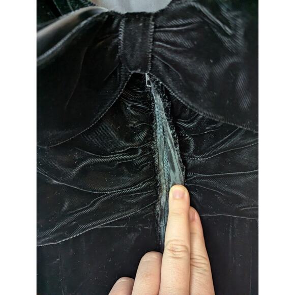 Vtg Lanz RSVP Evening Dress Small Black Formal Velour Midi Bow Open Back Hoco - Picture 9 of 13